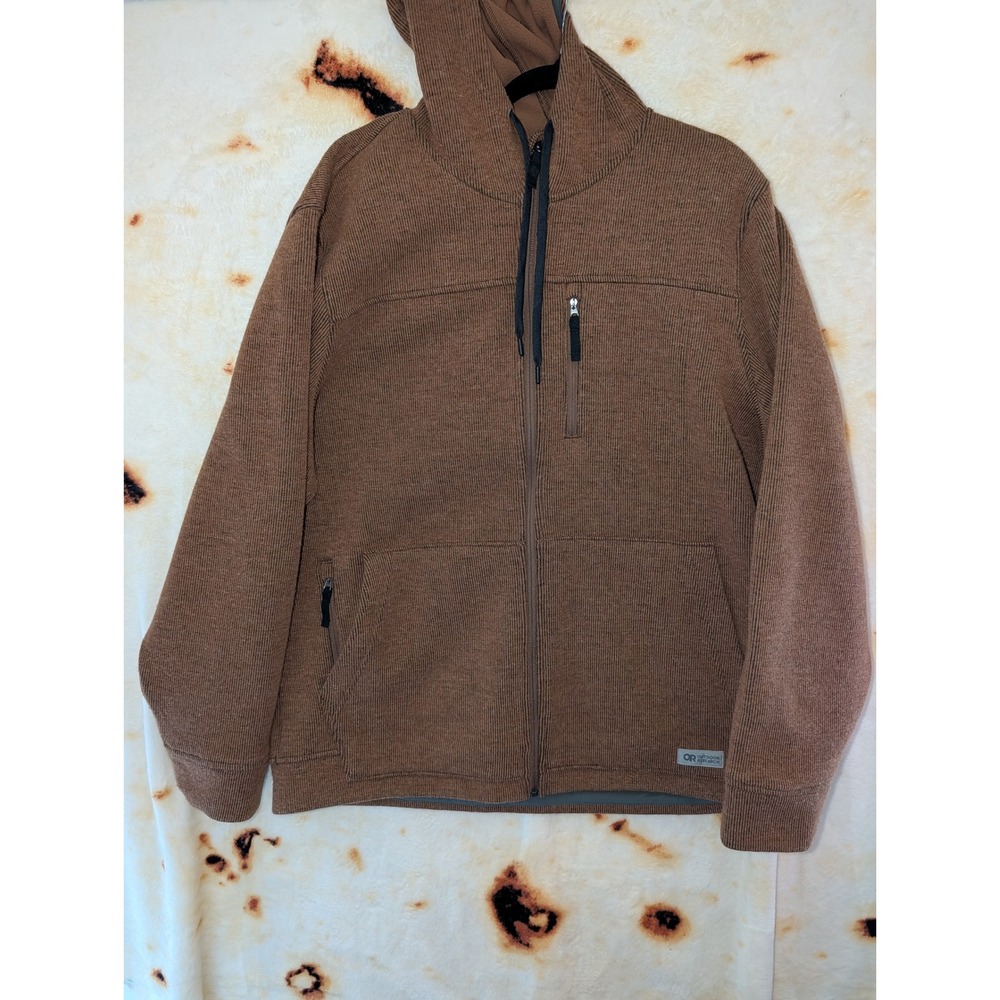 Outdoor Research Flurry Hoodie Mens XXL Brown Full Zip Wool Blend Jacket 300090